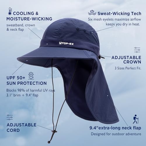 TOP-EX Wide Brim Sun Hat for Men with Neck Flap – Cooling UPF 50 Protection for Hiking Fishing & Outdoor - Image 5