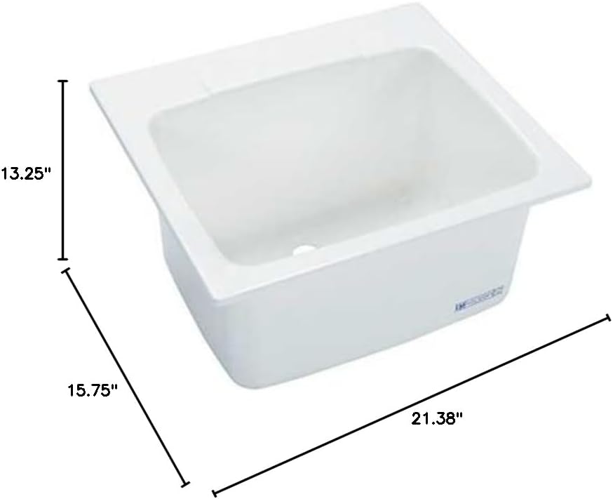 Drop-In Utility Sink, Fiberglass White, Bowl Size 21-3/8" x 15-3/4"
