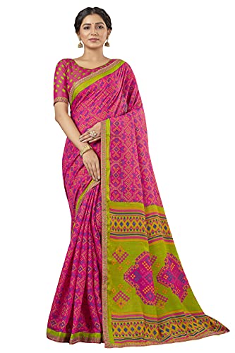 Image of Glory Sarees Women's Brasso Saree with Blouse Piece (Brasso Bandhani101Parent)