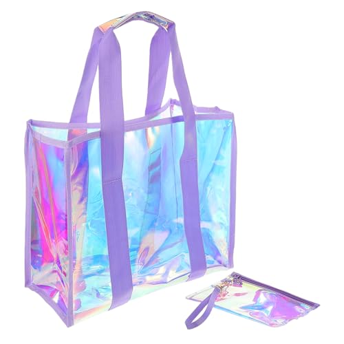 Iridescent Beach Tote Bag Set for Women Large Capacity Utility Pouch with Hanging Organizers for Travel and Outdoor Activities