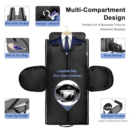 Convertible Garment Bag with Shoulder Strap, Carry on Garment Duffel Bag for Men Women - Hanging Suitcase Suit Travel Bags2