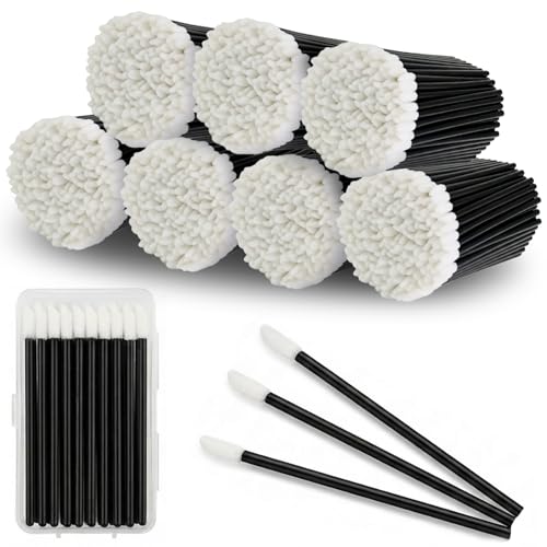 EWVVSS 800 Lip Applicators Disposable with Storage Case Lip Wands Lipstick Applicator Wands Lint-Free Lip Brush Tools for Makeup Artists Beauty Salon Cosmetic Testing Travel Kit (Black)