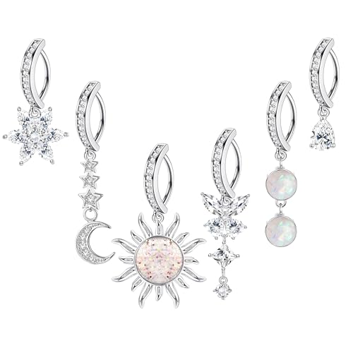JOERICA 6 Pcs 14G Clicker Belly Button Ring for Women 316L Surgical Steel Butterfly Snake Evil Eye Heart CZ Opal Dangle Belly Button Rings Simple Reverse Navel Rings Body Belly Piercing Jewelry