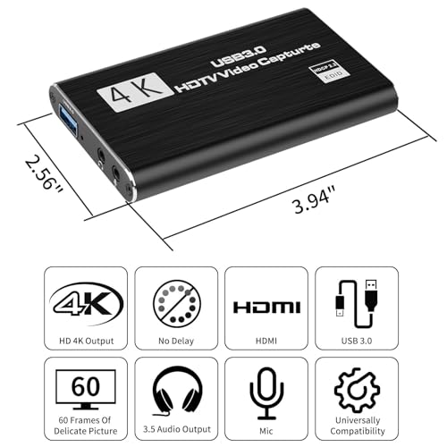 Image of 4K HD Video Capture Card, Plug & Play USB 3.0, No Driver Needed | Gaming Capture Card with Microphone for PC /Mac, 1080P 60FPS for Nintendo Switch, PS5, PS4, Xbox, OBS Streaming