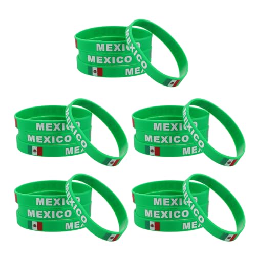 Abaodam Juego de 20 Pulseras de Silicona Diseño Vibrante Bandera de México, Ligeras y Portátiles para Fans y Equipos en Eventos Deportivos y Cumpleaños