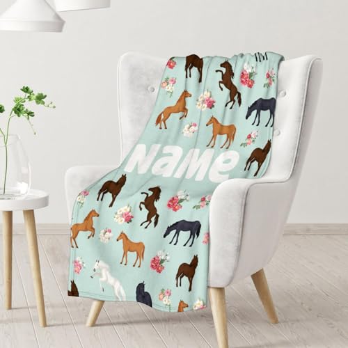 Mercuryelf Custom Horse Blanket Gift - 60x80 Inches Aesthetic Throw Blankets for Adults - Mint Green Soft, Fuzzy & Warm Throws for Bed, Couch