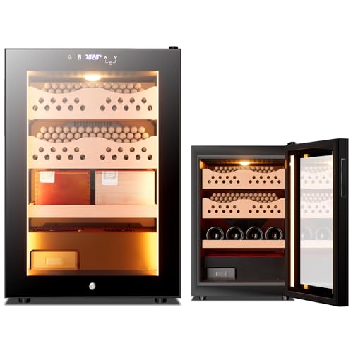 50L Electric Cigar Humidor Cabinet with 3 Cedar Wood Shelves for 300 Counts, Humidity Temperature Control, Heating & Cooling Humidor Electric Cigar Humidor Cabinet with Water Tank, Gift for Men