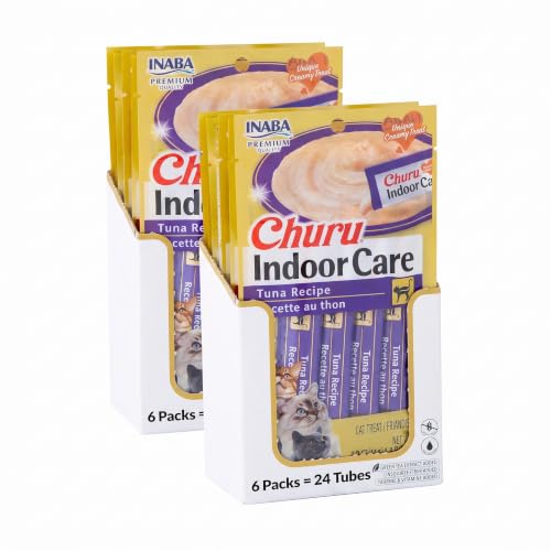 INABA Churu Indoor Care for Hairball Control, Functional Lickable Cat Treat with Taurine & Green Tea Extract, 0.5oz Each, Tubes, Tuna Recipe (Pack of 48) - image 1