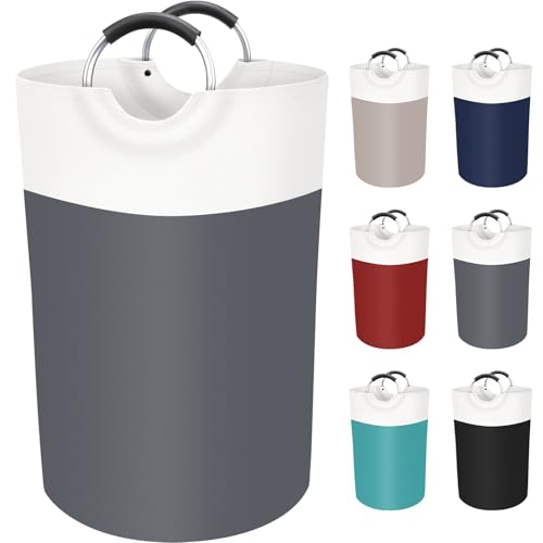 Image of BlissTotes 75L Laundry Basket, Freestanding Collapsible Hamper, Gray | Collapsible Dirty Clothes Hamper, Foldable Laundry Bag for Dorm, Waterproof Fabric, Padded Aluminum Handles
