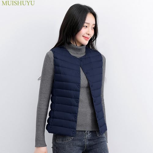 MUISHUYU インナーダウンベスト レディース ライトダウン インナーベスト ノーカラー Vネック Uネック 軽量 防寒 暖かい 秋冬 YU47 の商品画像 1