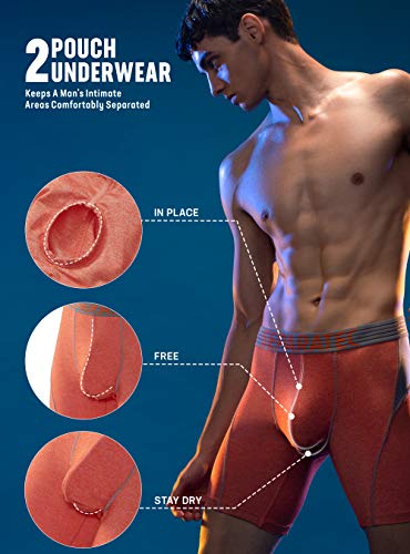 Separatec Men's Sport Underwear with Dual Pouch Design Fast Dry Long Leg 8" Active Performance Boxer Briefs in 2 or 3 Pack3
