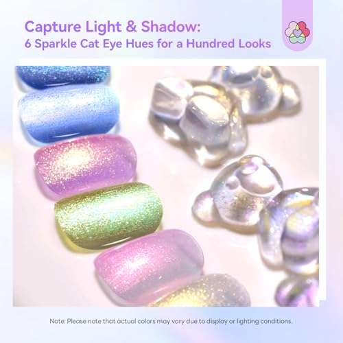 Image of SAVILAND Quick-Dry Aurora Nail Polish Kit: 6+1 Colors Nail Polish Set with 3-in-1 Base Top Coat Cuticle Oil Pearl Glitter Pink Blue Green 12-Free Fingernail Polish Home DIY for Women Gift