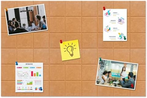 Large Square Felt Cork Board Tiles, Self Adhesive DIY Felt Bulletin Board Pin Board with 35 Pushpins for Office School Home Wall Decor Stickers Memos Photos Display (Deep Camel)