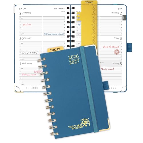 POPRUN Pocket calendar 2026-2027,pocket planner Jul 2026-Jan 2027, 6.5" x 3.5" Small Planner for Purse,Inner-pocket Weekly Planners with Hardcover, Tabs, Ruler, Pen Loop ,Unisex Weekly Plann