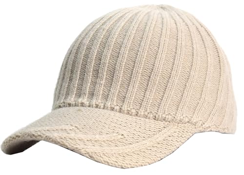 INOGIH Gorra de béisbol de piel sintética de invierno - Gorros al aire libre cálidos gorro de lana de cordero con visera para mujer, Beige-Knitted, M