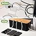 Cord Organizer Box Black 2 Pack, Wooden Cable Management Box with Cable Clip Holders and Reusable Cable Ties, Cord Management Box Cable Organizer Box with Bamboo Lid for Power Strip Extension Cord