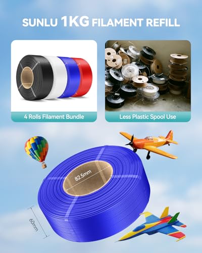 SUNLU 4KG PLA+2.0 3D Drucker Filament Refill, Hochzähes PLA+ Filament Bundle, No Spulen 3D Filament 1,75mm Für Bambu Lab 3D Druckern, 1KG/Rolle, 4 x Schwarz