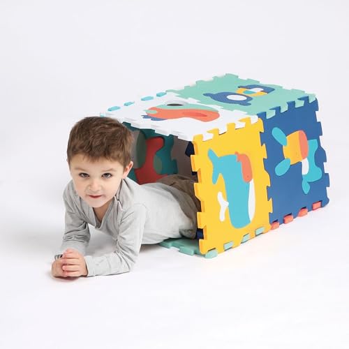 LUDI - Tapis Dalles Animaux - Puzzle Géant - 9 Dalles en Mousse - Dès 10 Mois - Éveil Bébé - Développe Le Bien-Être, Le Toucher, La Découverte & La Réflexion - 90 x 90 x 1,2 cm – vue 4