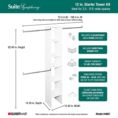 Image of ClosetMaid 4867 SuiteSymphony 12-Inch Starter Tower Kit, Pure White