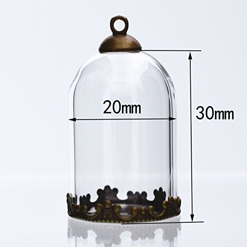 10 Pieces 30X20Mm Clear Tube Glass Globe Bottle With Findings Hollow Glass Dome, Glass Vial Pendant Charms (30X20Mm With Bronze Crown Base) #TOP2