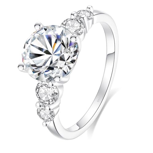 3.8CT Moissanite Engagement Ring for Women,5 Stone D Color VVS1 Clarity Wedding Ring，S925 Sterling Silver with 18K White Gold Plated Promise Ring for Her Size 4.5-10