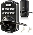 Veise Keypad Door Lock with Handle, Keyless Entry for Front Door & Bedroom, Electronic Lock with Code, Auto-Locking, Easy Installation, Passage Mode, Matte Black
