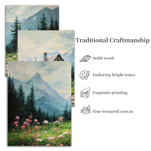 SERIMINO Nature Landscape Canvas Wall Art for Living Room, Forest Mountain Canvas Prints Paintings Room Decor, Cottage Meadow Wildflower Modern Farmhouse Wall Decor Set of 3, 16"X24"