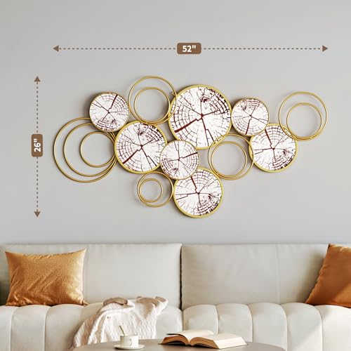 Image of Uniclinens Decorative Gold Circle Mirrors Decor, Modern Wall Art Mirror Deco for Living Room Large 52 inchX26 inch, Boho Wall Sculptures for Dining Room, Entryway, Hallway, Bedroom