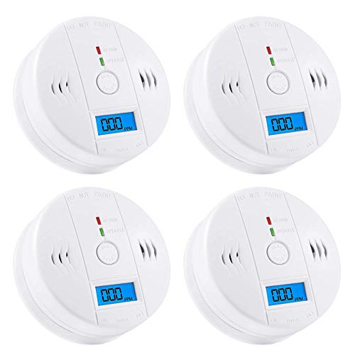 MIXSight Carbon Monoxide Detector Alarm Pack 4, CO Gas Sensor Detector with Digital Display Alarm Clock Warning for Home (3 AA Battery not Included) (Pack 4) Sold by Beauty-America Shop