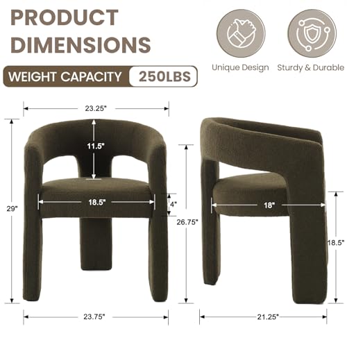 Image of HNY Modern Barrel Kitchen & Dining Room Chairs Set of 6, Sherpa Upholstered Accent Chairs with Arm, 18.5'' Wide Side Armchairs Vanity Chairs for Living Room Bedroom Makeup Small Spaces, Green