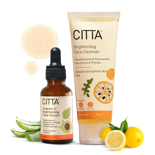 Image of CITTA Brightening Skincare Combo,Yuzu Lemon Brightening Face Wash(100 ml)+ 12% Vitamin C Serum(30 ml),Glowing,Even-Toned,Hydrated Skin,Gentle for Daily Use,Unisex,Non-Drying,Effective Formula.