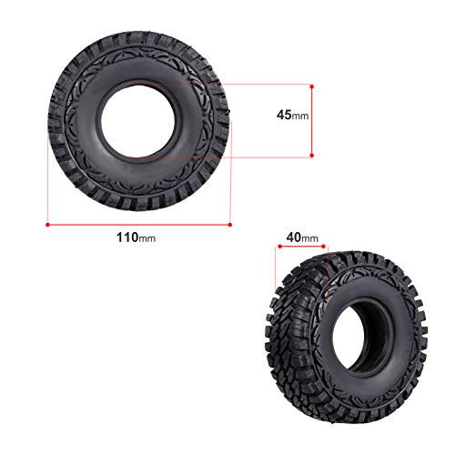 OWSOO 4 PCS 110 mm 1.9 pol. Pneus de borracha para rodas para 1:10 RC Rock Crawler Compatível com Ax