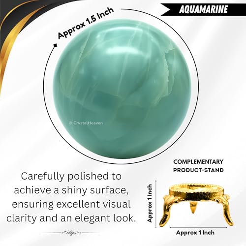 Image of Certified Aquamarine Crystal Ball for Meditation - Premium Crystal Vastu Items for Home and Feng Shui Items for Good Luck - Ideal for Pooja Supplies and Spiritual Practices (1.5 inch Inch)