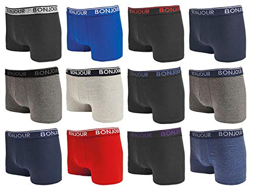 Bonjour Hipster Boxers (12 Pack) Premium Cotton Rich, Fitted Trunks Mens Underwear (Large, Assorted)