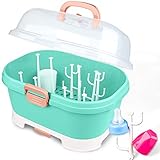 NiHome Baby Bottle Storage Drying Rack Portable Nursing Cutlery Box Container Anti-Dust Protect Lid Cover Dish Organizer Drain Board Easy-Carry Handle Holder Home Kitchen Travle Outdoors Attom (Teal)
