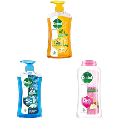 Image of Dettol Body Wash Pack - Lime Fresh (500ml) + Cool (500ml) + Skincare with Honey & Shea Butter (250ml) - Soap-Free Bodywash with 12h Odour & 8h Moisture Protection - Set of 3