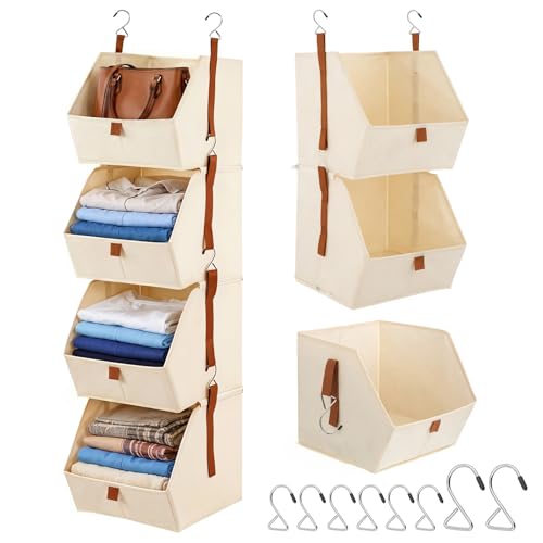Exclaith 4-Tier Hanging Closet Organizer with Fabric Bins Clothes Hanging