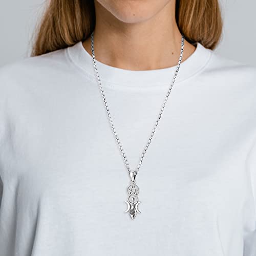Eusense Lilith/Nudo De Bruja/Tetragrammaton/Pentagram/Triple Moon Goddess/Ankh Necklace Evil Eye Egyptian Jewelry Sterling Silver Wiccan Pagan Witchy Jewelry for Women Men R-A-Triple Moon Goddess by Eusense - Used condition - Image 6