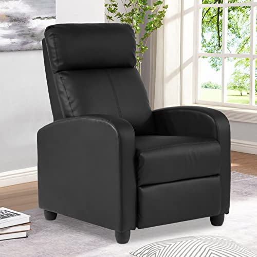 PU Leather Recliner Chair with Padded Backrest, Black