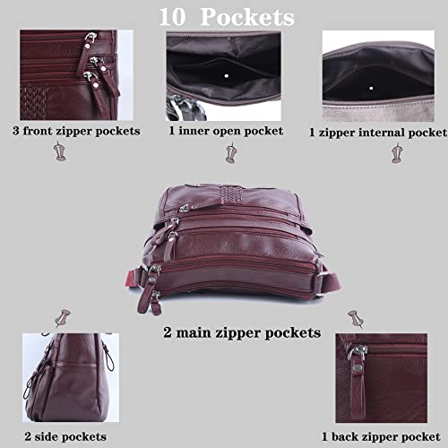 Image of ELDA 10 Pockets Crossbody Purse for Women Medium Pocketbooks Ladies Soft PU Leather Shoulder Bag Ladies Top Handle Satchel
