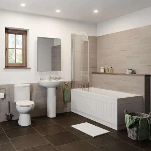 Essentials Bathroom Suite Close Coupled Rimless Toilet Basin Pedestal Single Ended Bath White 1700