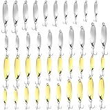 HESTYA 40 Pieces Fishing Lures Spoons Fishing Metal Saltwater Treble Trout Lures Hard Metal Spinner Baits 5 Sizes Casting Spoon Hooks for Salmon Bass in 1/5 1/4 3/8 1/2 3/4 oz (Silver,Gold)
