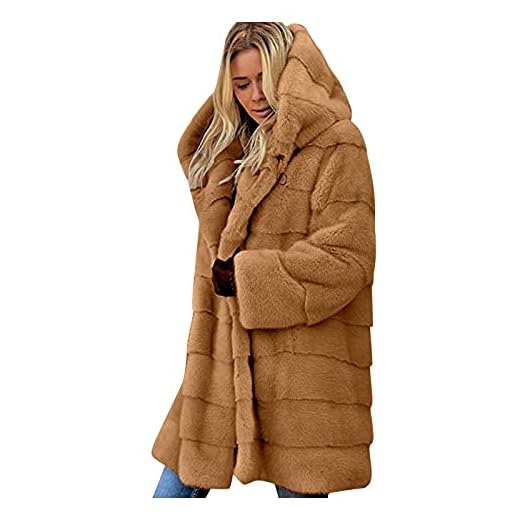 Veste Fausse Fourrure Femme avec Capuche, Manteau en Fausse Fourrure pour Femmes Mi-Longue en Fausse Chaude Veste Manteau d'hiver en Fausse Fourrure Mode Fausse Fourrure Coat Fausse Fourrure Hiver
