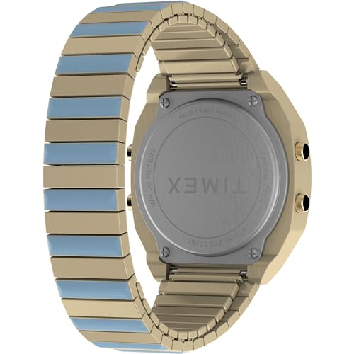 Image of TIMEX 80 Digital Watch for Women with Blue Square Dial & Gold Stainless Steel Bracelet Band Water Resistant Women's Wrist Watches - TW2W40800UJ