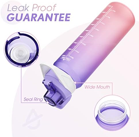 IJIAMY Water Bottle with Time Markings, Leakproof BPA-Free Sport Water Bottle 1L, Motivational Water Bottle, Plastic Drinks Bottle Design For Gym, Outdoor, Camping, Cycling, School & Office