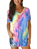 batik shirt damen Material:Polyester+Spandex.Hergestellt aus weichem, leichtem Stoff, weich und hautfreundlich, atmungsaktiv,dehnbar und angenehm zu tragen. Dauerhaft genug für das tägliche Tragen.