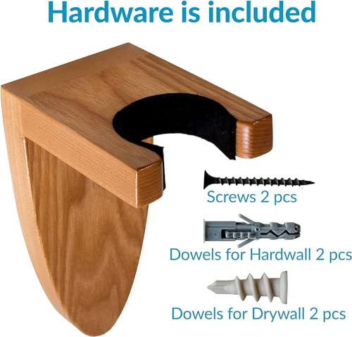 Image of Ash Wood Guitar Holder Wall Mount - Wooden Hanger Hook Stand Rack for Electric, Classic, Acoustic and Bass - Musical Instruments Hardwood
