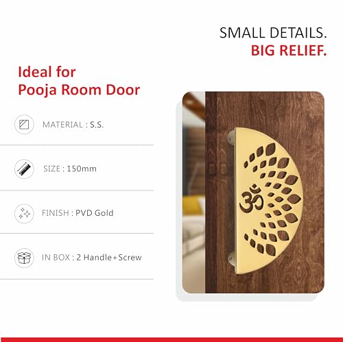 Image of COMPASS Main Door Handle | Door Handles for Main Door | Pull Handles for All The Doors of House | Office | Hotels, Antique Finish (Om Gold, 6 Inch)