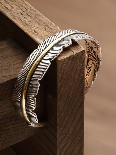 HAQUIL Stainless Steel Native American Feather Cuff Bracelet Jewelry Gift for Men and Women3