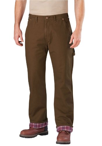 Dickies Mens Relaxed Straight Fit Flannel-Lined Carpenter Jeans, Timber, 34W x 32L US